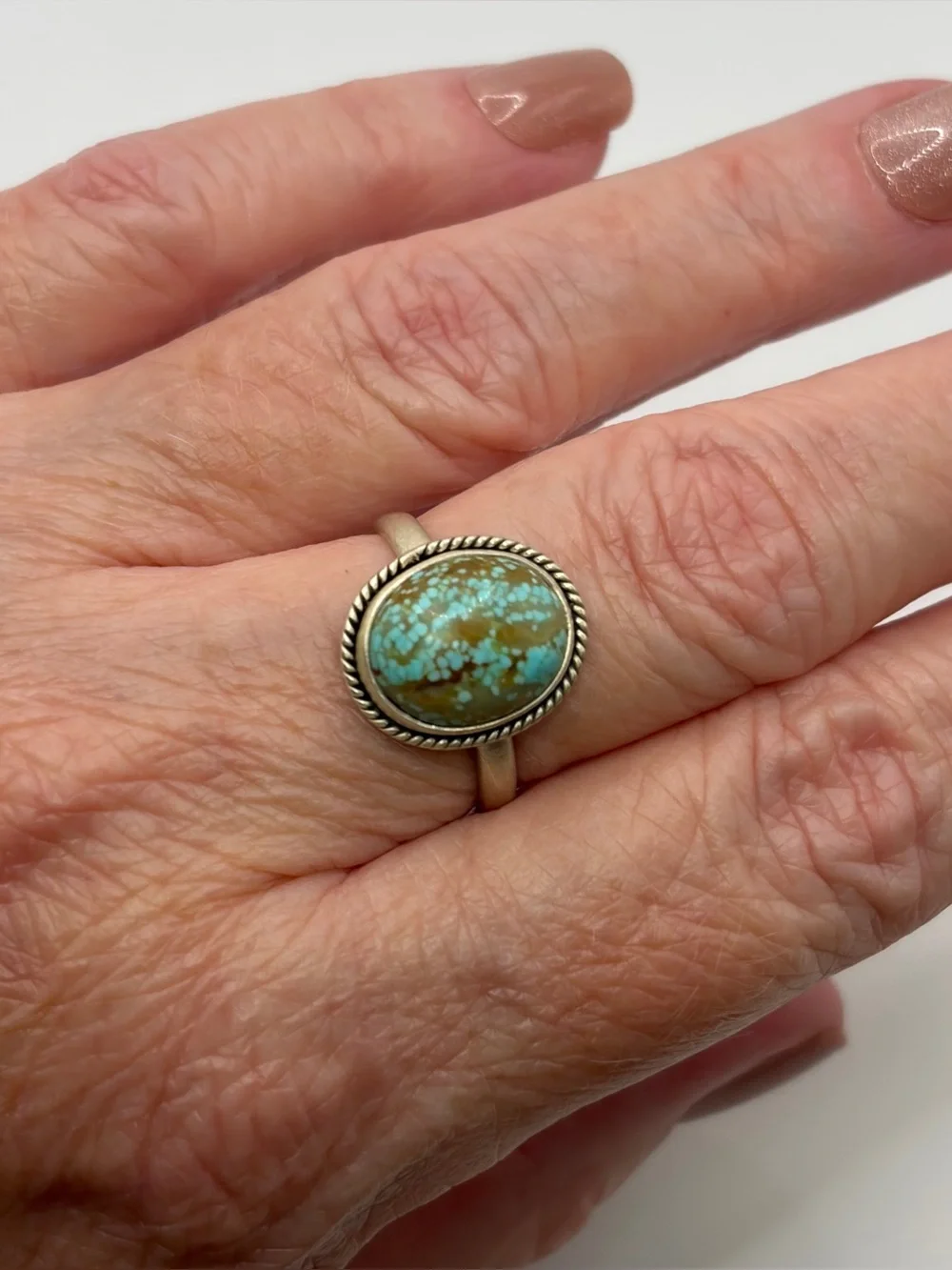 925 Sterling Silver #8 Turquoise Stone Ring - Picture 1 of 6